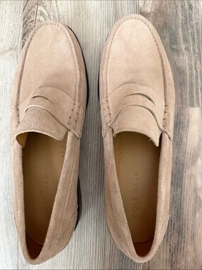 Cole Haan Suede Penny Loafers in Light Beige